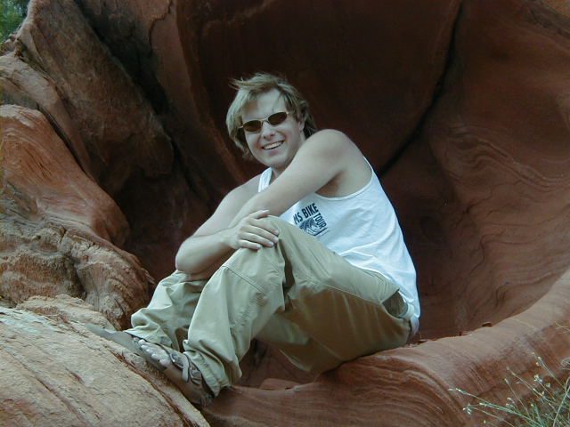 John in the cave, zoomed in.